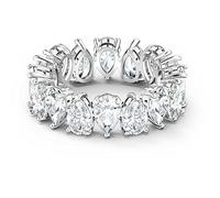 Swarovski Anillo Matrix Vittore, Piedras Facetadas con Elementos Blancos en Forma de Gota para Reflectar Luz, Colección Matrix, Talla Pera, Acabado en Tono Plateado, Blanco
