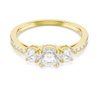 Swarovski Anillo Stilla Attract, Talla redonda, Talla de Precisión, Anillo Clásico, Trío de Cristales Transparentes, Zirconia, Colección Stilla Attrac, Baño Tono Oro, Blanco
