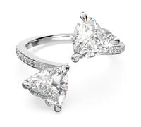 Swarovski Attract Soul - Colección de anillos de doble corazón, acabado de rodio, cristales transparentes, EU 50 / US 5.5, Cristal, Cristal