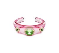 Swarovski Brazalete Dulcis, una Banda Rosa Vibrante, con tres Cristales Verdes Incrustados, Tallas Mixtas, Colección Dulcis, Resina, Baño en Tono Oro, Multicolor