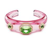 Swarovski Brazalete Dulcis, una Banda Rosa Vibrante, con tres Cristales Verdes Incrustados, Tallas Mixtas, Colección Dulcis, Resina, Baño en Tono Oro, Multicolor