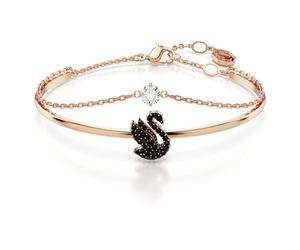 Swarovski Brazalete icónico de cisne, cisne, negro, acabado en tono oro rosa, Small, Metal, sin piedras preciosas