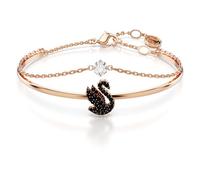 Swarovski Brazalete Swan, Cisne, Negro, Baño tono oro rosa