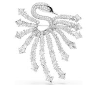 Swarovski Broche Viena, corte mixto, cisne, blanco, chapado en rodio