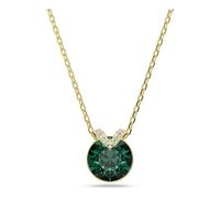 Swarovski Colgante Bella V, Colgante en Forma de V con un Cristal Central Verde Engastado en Metal con Baño en Tono Oro y una Flor en Pavé, Talla redonda, Verde, Baño tono oro