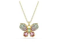 Swarovski Colgante Idyllia, Motivo Central Mariposa Suspendido de una Cadena, Cristales Multicolor de Diferentes Formas, Acabados en Técnicas Pavé, Cierre de Mosquetón, Baño Tono Oro