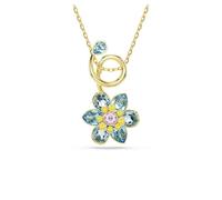 Swarovski Colgante Idyllia, Motivo Central Suspendido de una Cadena, Diseño Flor, Pétalos Azules, Cierre de Mosquetón, Baño en Tono Oro, Colección Idyllia