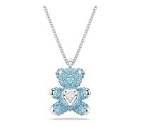 Swarovski Colgante Teddy, Oso, Osito de Peluche en 3D, Osito cubierto de Cristal Azul, Pointiage®, Dancing Stone, Forma de Corazón, Circonitas, Cierre de mosquetón, Baño de rodio, Azul
