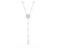 Ariana Grande x Swarovski Y Collar de perlas de vidrio, cortes mixtos, corazón, transparente, acabado rodio, Una talla, TPU, cristales, perla de vidrio, acero inoxidable 316, acabado rodio, Cristal
