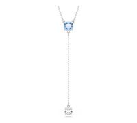 Swarovski Collar en Y Stilla Attract, Presenta un Cristal Central de Talla Redonda en Azul, Zirconia Transparente Suspendida Debajo de una Delicada Cadena, Baño de Rodio, Azul
