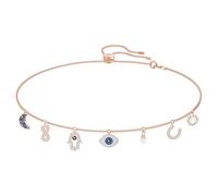 Collar Symbolica, luna, infinity, mano, evil eye y herradura, Azul, Baño tono oro rosa OS