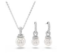 Swarovski Conjunto Originally, Pendientes y Colgante Crystal Pearl Realzada con Brillante Pavé Zirconia Transparentes, Baño de rodio, Blanco