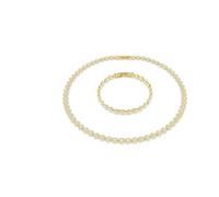 Swarovski Conjunto Una Angelic, Collar y Pulsera con Contorno de Cristales en Talla Redonda Enmarcados de Pavé Transparente, Cierre Plegable, Baño Tono Oro, Blanco