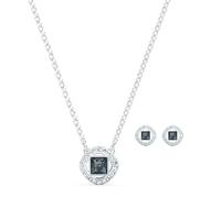 Swarovski Conjunto Collar y Pendientes de Botón Angelic Square para Mujer, Cristal Gris, Baño de Rodio, Colección Angelic Square de Swarovski