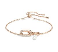 Pulsera Constella, Perla de cristal, Talla redonda, Blanca, Baño tono oro rosa OS