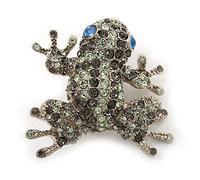 Swarovski-cristal, rana-broche, rodio (colour verde Grey /) de metal