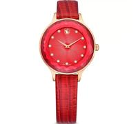 Swarovski Crystal Watch Octea Nova 33 mm Rojo 5650002, Octea Nova Hecho en Suiza, correa de cuero, rojo, acabado en tono oro rosa