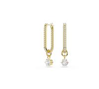 Swarovski Pendientes Constella en Forma de Aro Alargado, con un Brillante Pavé y una Swarovski Zirconia Engastada que Cuelga por Debajo, Talla Redonda, Baño Tono Oro, Blancos