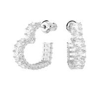 Swarovski Pendientes de aro Matrix, Talla baguette, Corazón, Pequeños, Blancos, Baño de rodio
