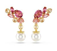 Swarovski Gema - Pendientes de gota chapados en oro con perlas de cristal de corte mixto, color rosa, 3 cm x 1.7 cm, Cristal Circonita cúbica, Circonia cúbica