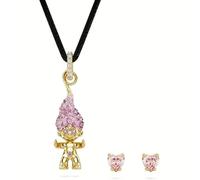 Swarovski Good Luck Trolls - Juego de colgantes chapados en oro para mujer, color rosa, 37,7 cm, metal y cristal