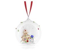 Swarovski Holiday Cheer, Decoración Bola con Árbol y Muñeco de Nieve, Figura de Bola de Cristal, Cinta de Grosgrain roja, 763 Facetas, Múltiples Colores y Detalles, Crystal Rocks con Efecto Moonlight