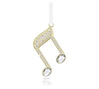 Swarovski Holiday Magic, Decoración Nota Musical Doble, Figura de Nota Musical Doble con Cinta de Grosgrain Blanca, en Metal con un Baño en Tono Oro Champán y Cristales Transparentes, Tono Dorado