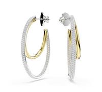 Swarovski Hyperbola - Pendientes de aro con acabado de metal, talla media, color blanco, 4,6 x 0,8 cm, cristal