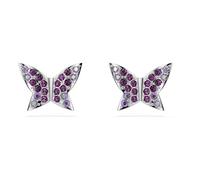 Swarovski Idyllia Pendientes De Botón, Talla Redonda, Mariposa, Morado, Baño De Rodio