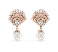 Pendientes Idyllia, Perla de cristal, Concha de mar, Blancos, Baño tono oro rosa