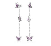 Swarovski Idyllia Pendientes, Talla Redonda, Mariposa, Morado, Baño De Rodio