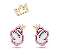 Swarovski Juego de 3 pendientes de tuerca con diseño de cisne, acabado dorado, One Size, Latón, Sin piedra preciosa