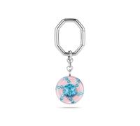 Swarovski Llavero, Motivo en Forma Redonda que está Adornado con Divertidas Rayas Rosas y Azules, y un Cristal Central Azul, Talla Redonda, Resina, Cierre Octogonal, Baño de Rodio, Multicolor