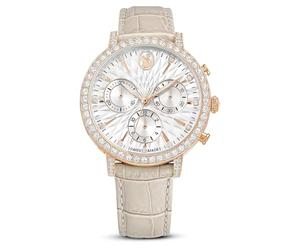Swarovski Matrix Colección Reloj cronógrafo, Swiss Made, Correa de Piel, Acabado Tono Oro Rosa