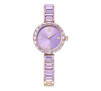 Swarovski Matrix Reloj Brazalete, Swiss Made, Pulsera De Cristal, Morado, Acabado Tono Dorado Champán