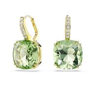 Swarovski Millenia Pendientes Colgantes, Talla Cojín, Verde, Acabado En Oro De 18 Quilates