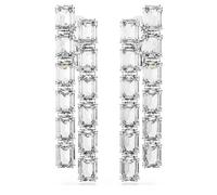 Swarovski Millenia - Pendientes de clip largos chapados en rodio, corte octágono, color blanco, 5.5 cm x 1.3 cm, Cristal, Cristales