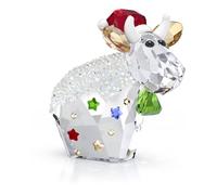 Swarovski Mo Fiestas Edición Anual 2025, Figura Mo la Vaca con 404 facetas, Crystal Rocks, Cascabel Verde, Gorro Rojo de Papá Noel y Las Orejas Van con el Efecto Golden Shadow, Multicolor