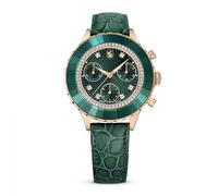 Swarovski Octea Chrono Colección Reloj, Swiss Made Chronograph with Acabado Tono Oro Rosa and Leather Strap