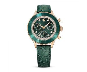 Swarovski Octea Chrono Colección Reloj, Swiss Made Chronograph with Acabado Tono Oro Rosa and Leather Strap