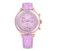 Swarovski Reloj Octea Chrono, Swiss Made, Correa de Piel de Becerro Italiana, Colección Octea, Cierre de Lengüeta, Mecanismo de Cuarzo, Acabado en Tono Oro Rosa, Morado