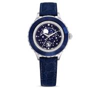 Swarovski Octea Moon - Reloj de pulsera con correa de piel, color azul, acero inoxidable