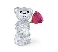Swarovski Oso Kris Una Rosa con Amor, Figura de Oso Transparente Elaborada con 399 Facetas, Oso Sosteniendo una Rosa, Tallo de Metal Lacado Verde, Figura Decorativa, Colección Oso Kris