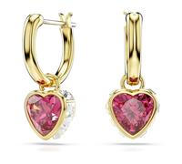 Swarovski Pendientes Chroma, Corazón, Rojos, Baño tono oro