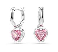 Swarovski Chroma Pendientes Colgantes, Corazón, Rosa, Baño De Rodio