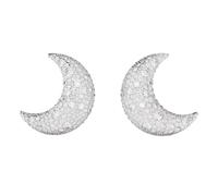 Swarovski Pendientes Clip Luna, Blancos, Chapado en Rodio