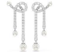 Swarovski Pendientes colgantes Matrix, Crystal Pearl, corte redondo, blanco, chapado en rodio
