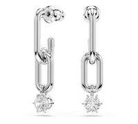 Swarovski Pendientes Constella con Dos Eslabones Interconectados, una Swarovski Zirconia Engastada en Garra que Cuelga por Debajo, Talla Redonda, Baño de Rodio, Blancos