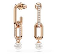 Swarovski Pendientes Constella, perla de cristal, talla redonda, blanco, baño de oro rosa