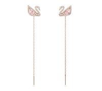 Swarovski Pendientes Dazzling Swan, Cisne, Rosas, Baño tono oro rosa